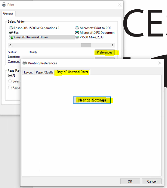 How can I print with Fiery Universal Driver out of my applications?