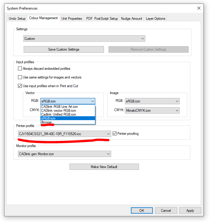 Color Management settings in Signlab