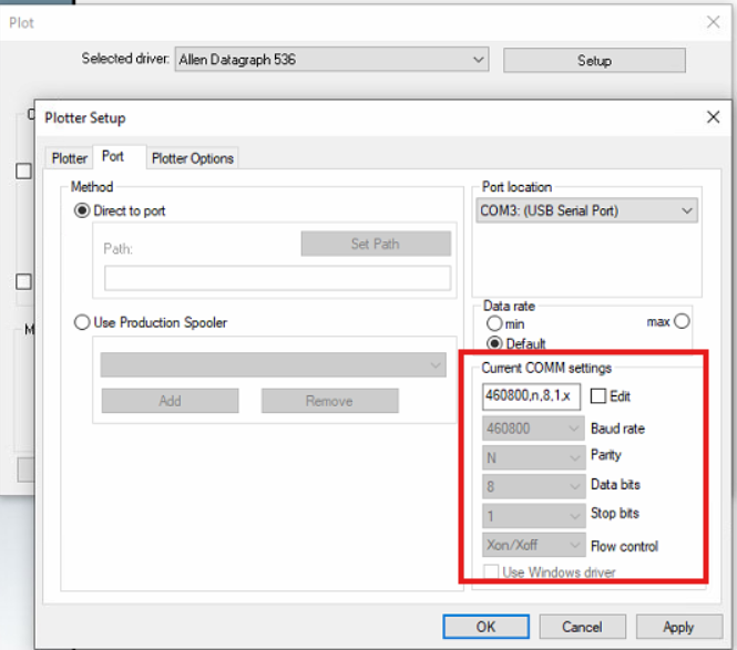 Unable to cut with Allen Datagraph 536 plotter connected with a USB ...