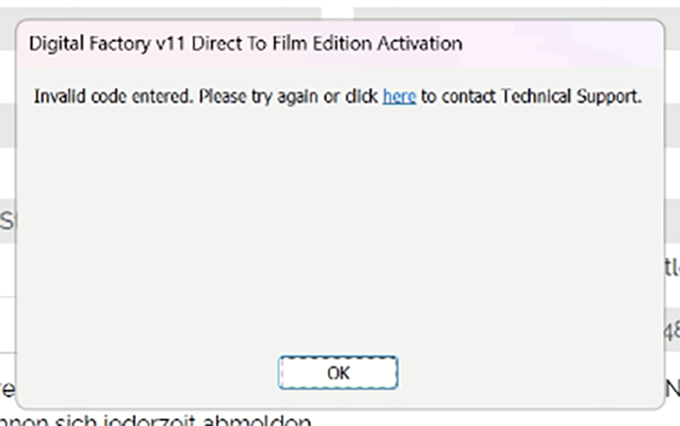 Error message: Invalid code entered. Please try again or click here to ...