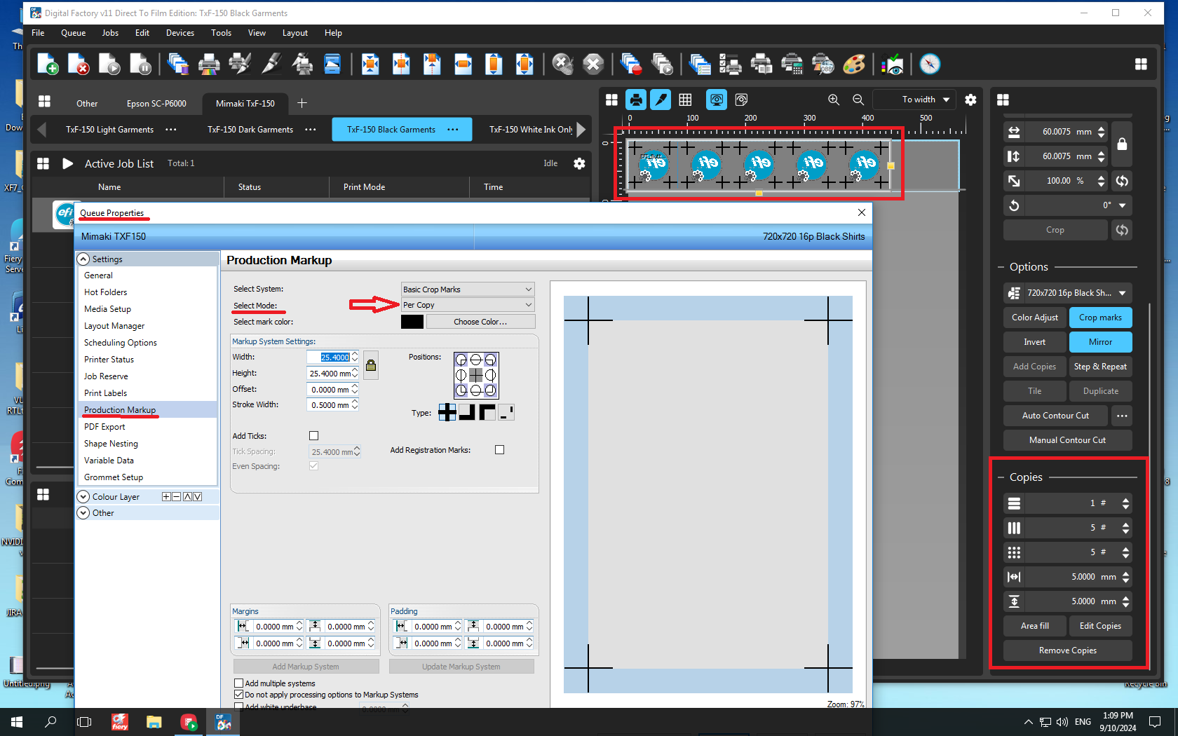 How to setup Production Markup, Crop marks to be added for every copy ...