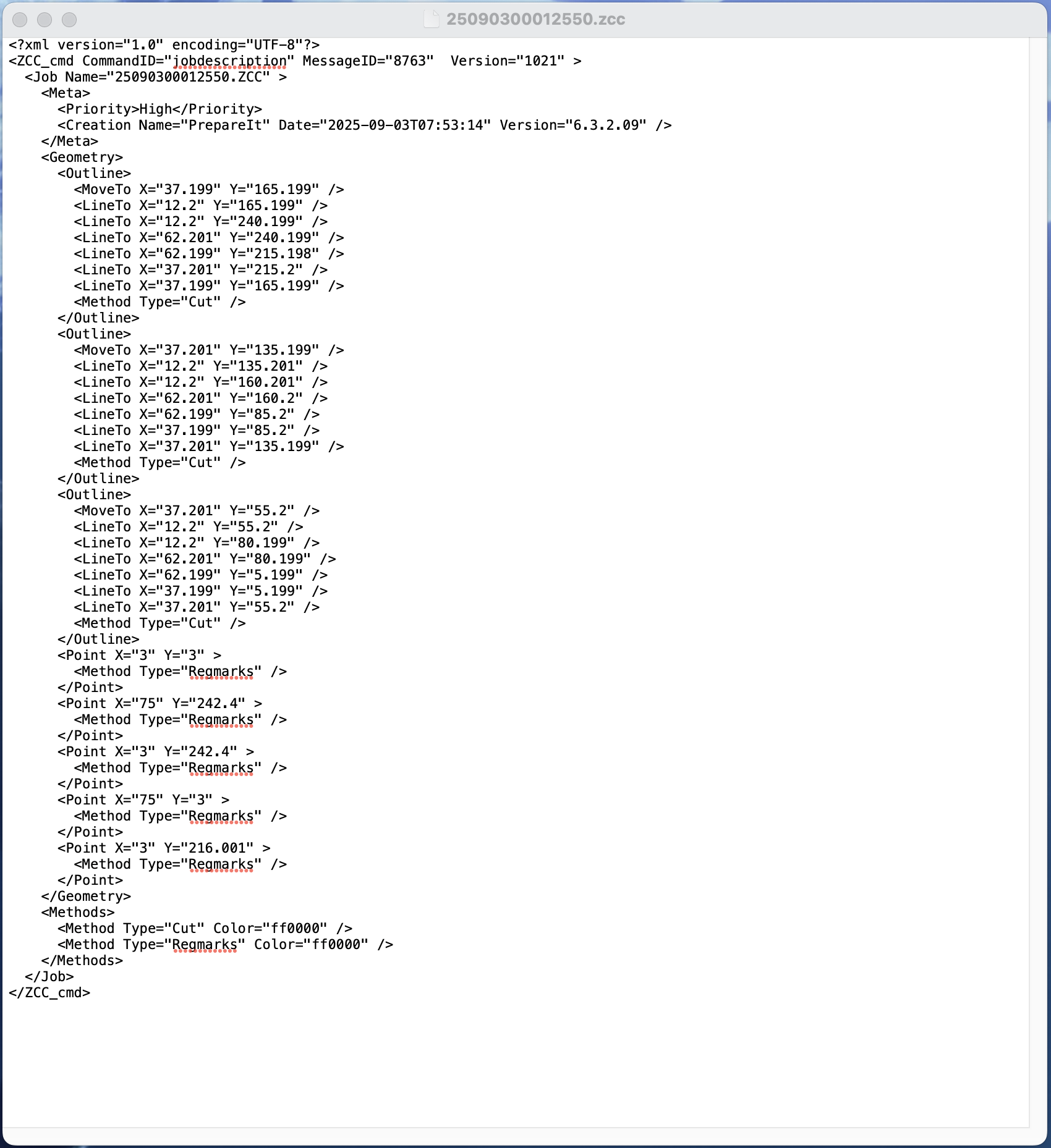 Why is the Material name missing in the .zcc additional cut files