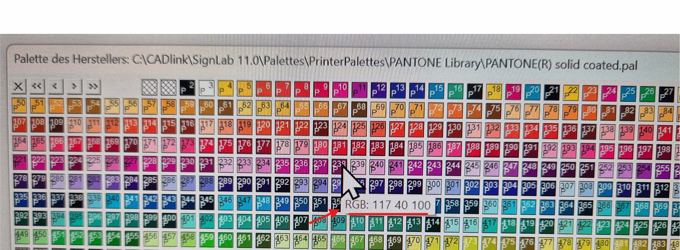 Why does hovering over colors in the Pantone palette show only RGB ...