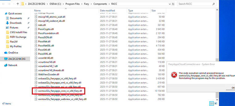 FieryAppsCloudConnector.exe - System Error when launching Command ...