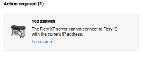 Fiery XF server won't connect to ColorGuard and shows no IP address
