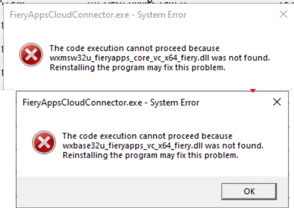 FACC Fiery Apps Cloud Connector system error while starting CWS
